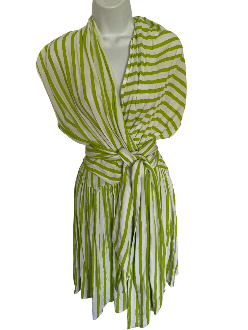 State of Georgia The Point  Lime Green and White Striped Wrap Dress-S viscose